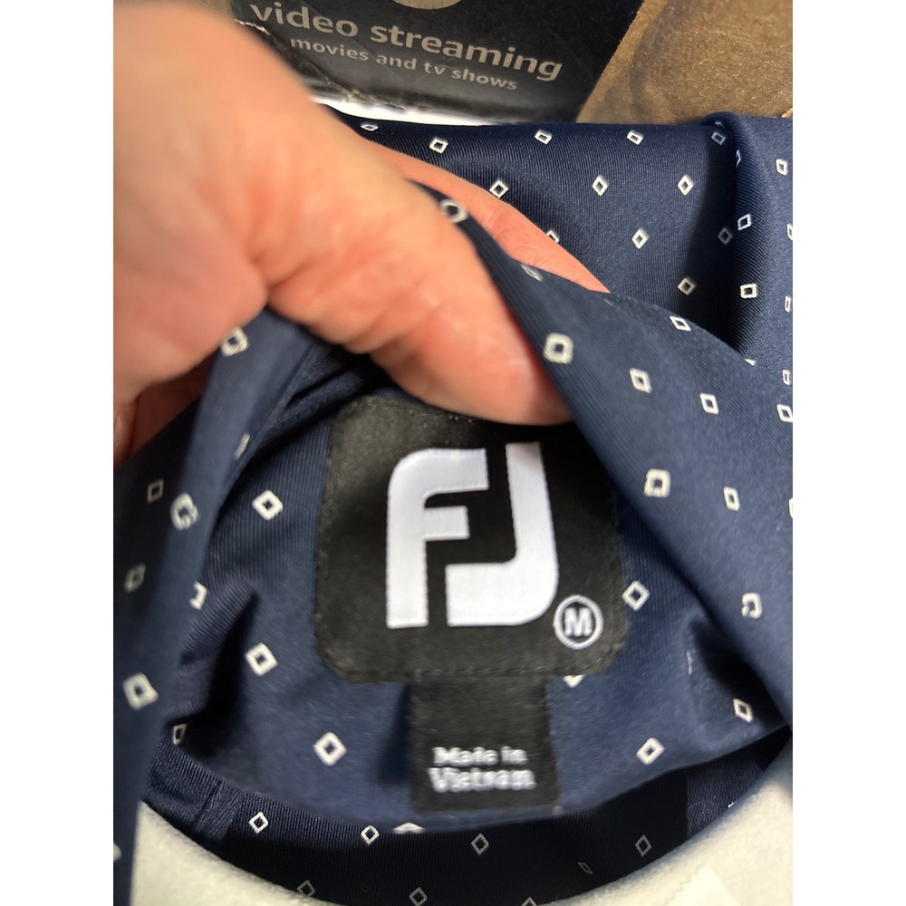 Footjoy FJ‎ Golf Polo Shirt Navy Blue Diamond Print Short Sleeve Mens Medium - Picture 9 of 13